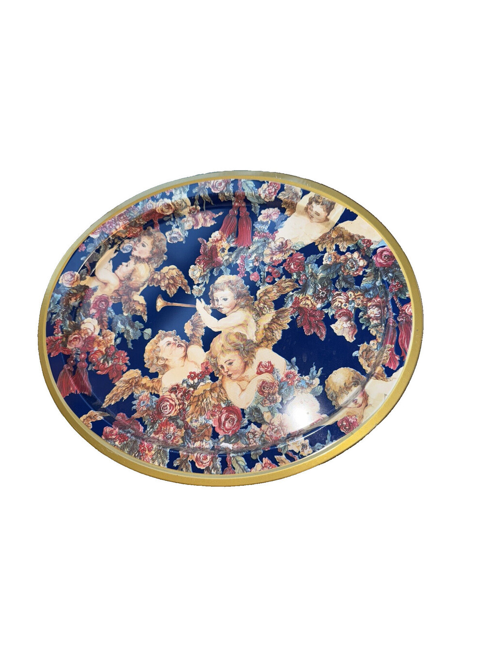 Vintage Aluminum Tin Cherub Angel Serving Tray 14.75” X 12.25, granmacore/shabby